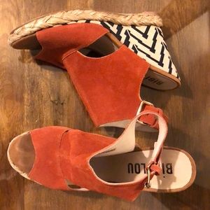 Anthropologie Bibi Lou tangerine suede chevron wedges
